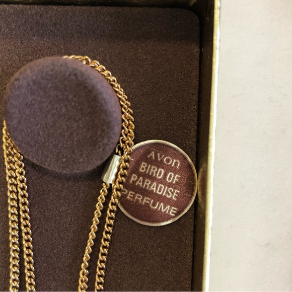 Avon Perfume Filled Eggplant Pendant Necklace Vintage Bird of Paradise Scent NWT - Picture 7 of 12